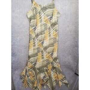 Women's Dress-U-II By Sharon 18 Green Abstract Print Ruffle Hem Strappy Dress